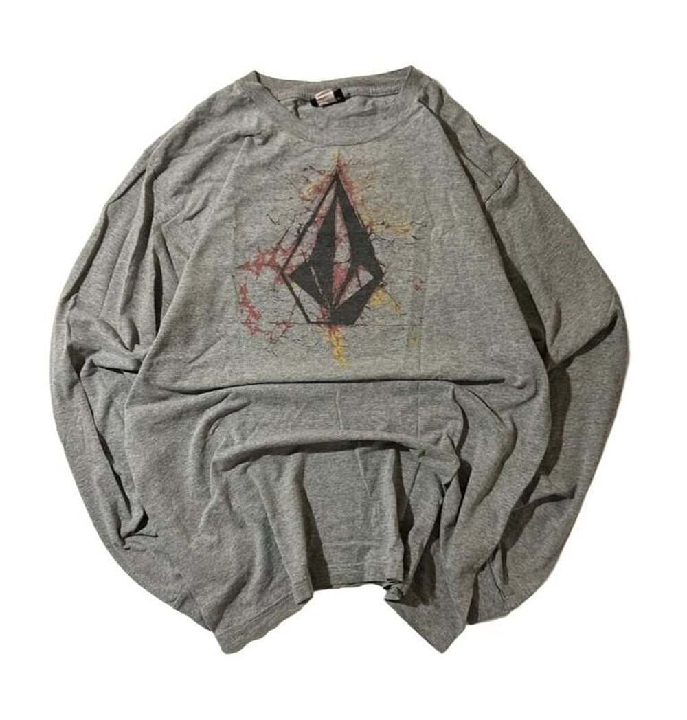 Y2K 2000s Volcom Long Sleeve Skater Shirt Stone Logo Grey Men’s L